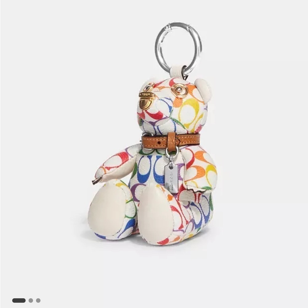 New Coach Bear Bag Charm In Rainbow Signature Canvas - Picture 4 of 5